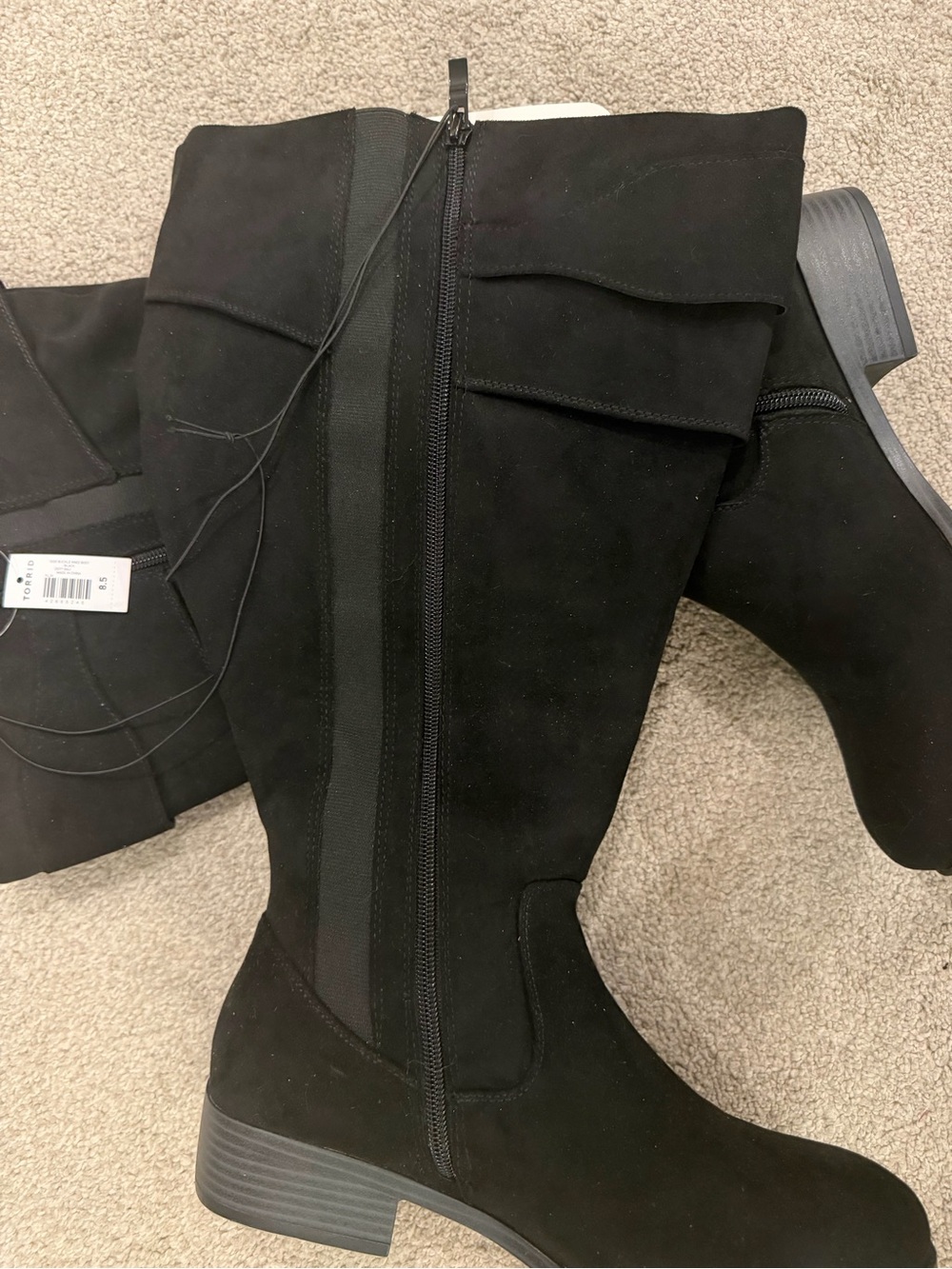 torrid Wide Calf Black Knee High Faux Suede Boots with Buckle Detail - Picture 2 of 3